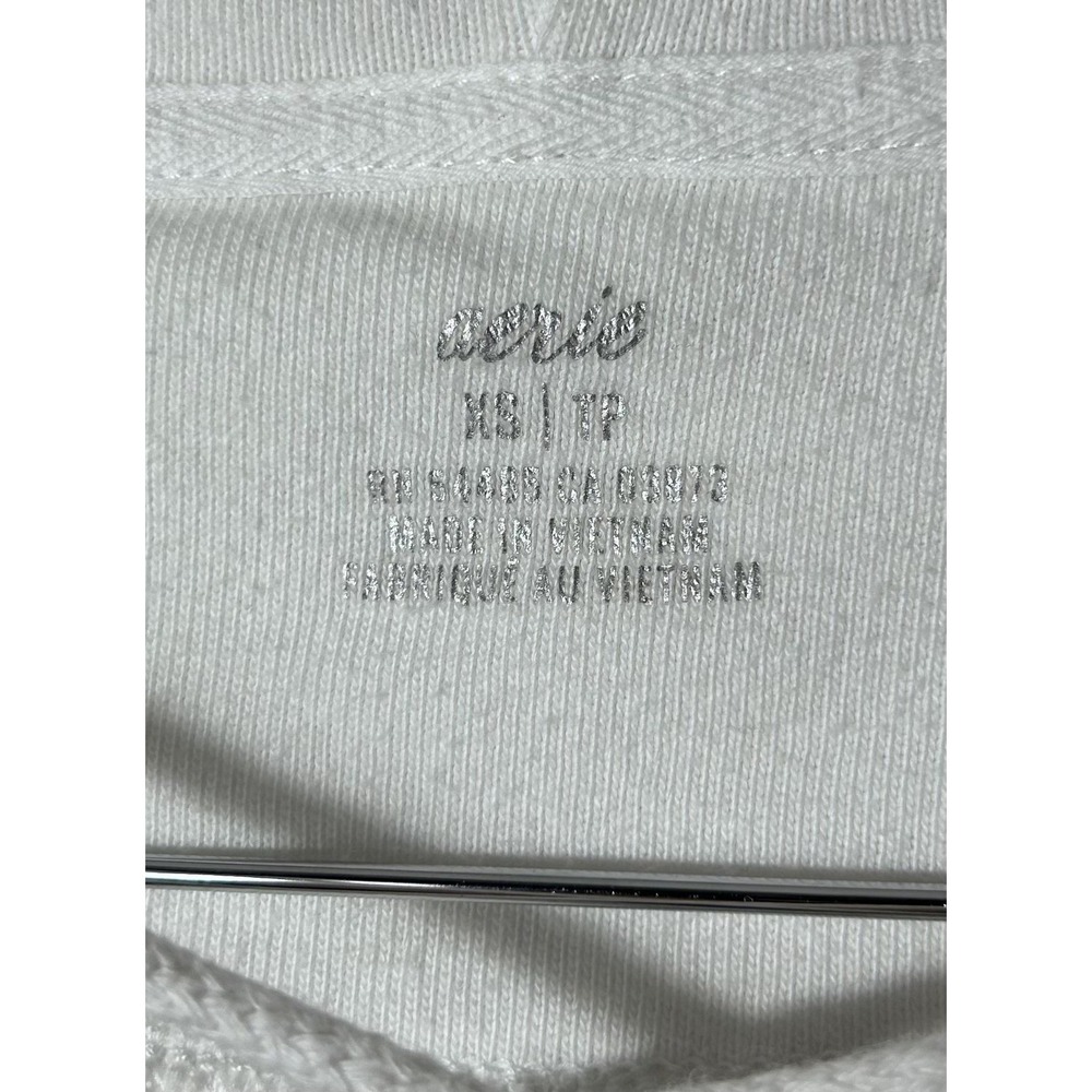 Aerie Hoodie Womens XS White Lace Up V-Neck Pullover Long Sleeve Relaxed Cotton - Picture 3 of 9